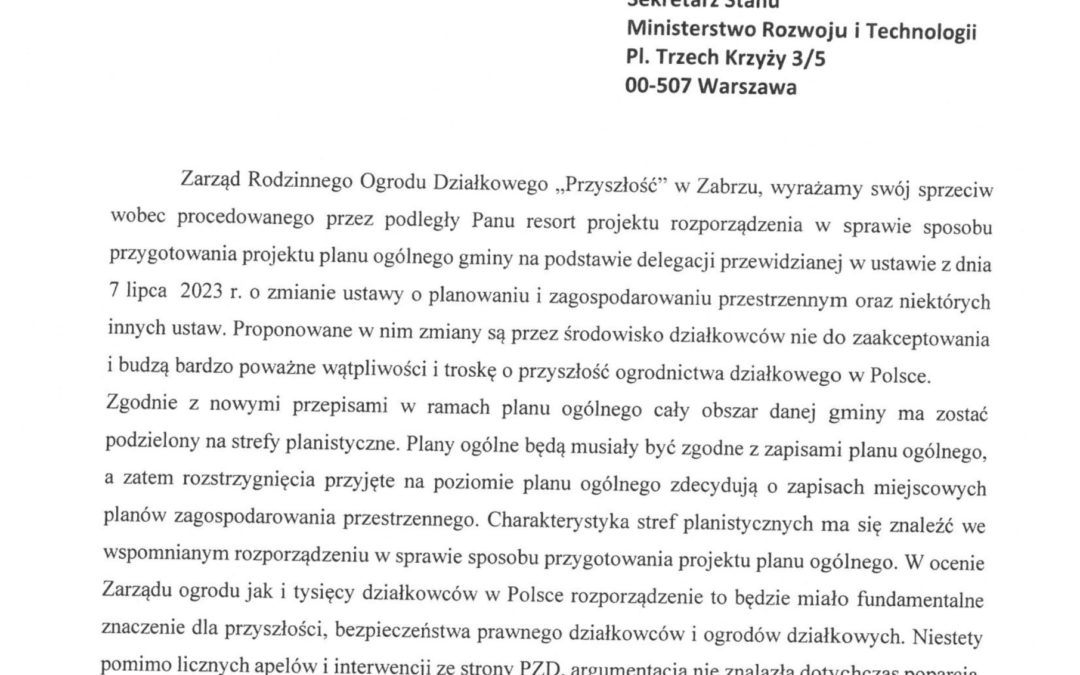 ROD Przyszłość w Zabrzu – Stanowisko Zarządu oraz Ogrodowej Komisji Rewizyjnej