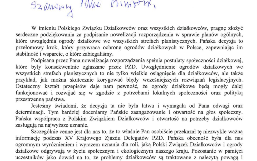 List Prezesa PZD do Ministra Krzysztofa Paszyka